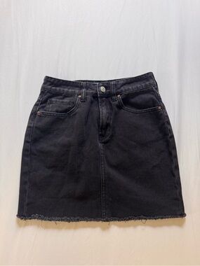 PacSun Black Denim Mini Skirt with Raw Hem